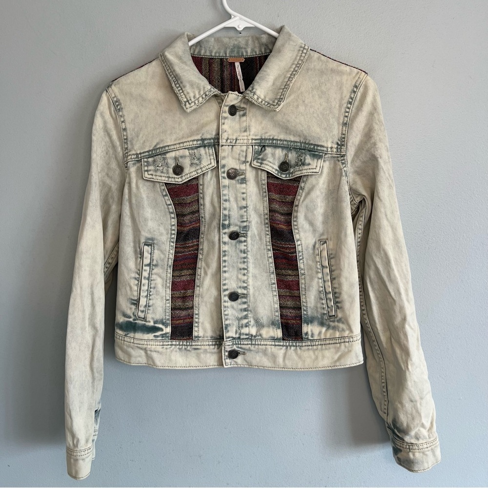 Free People Womens Baja Jean Jacket Trash White Wash Denim Sz 6 Distressed - Picture 9 of 16